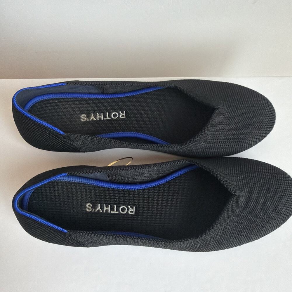 Rothy's The Daily Flat Black and Blue Shoes, Size 8 Washable Knit Comfort Shoe